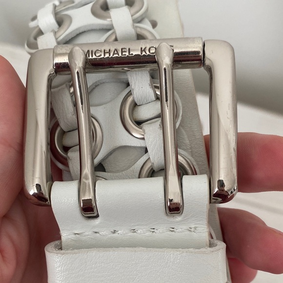 Michael Kors Ivory Braided Belt with Silver Buckle - Picture 3 of 6